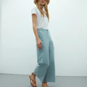 Pantalón culotte verde agua Andam popelín tiro alto